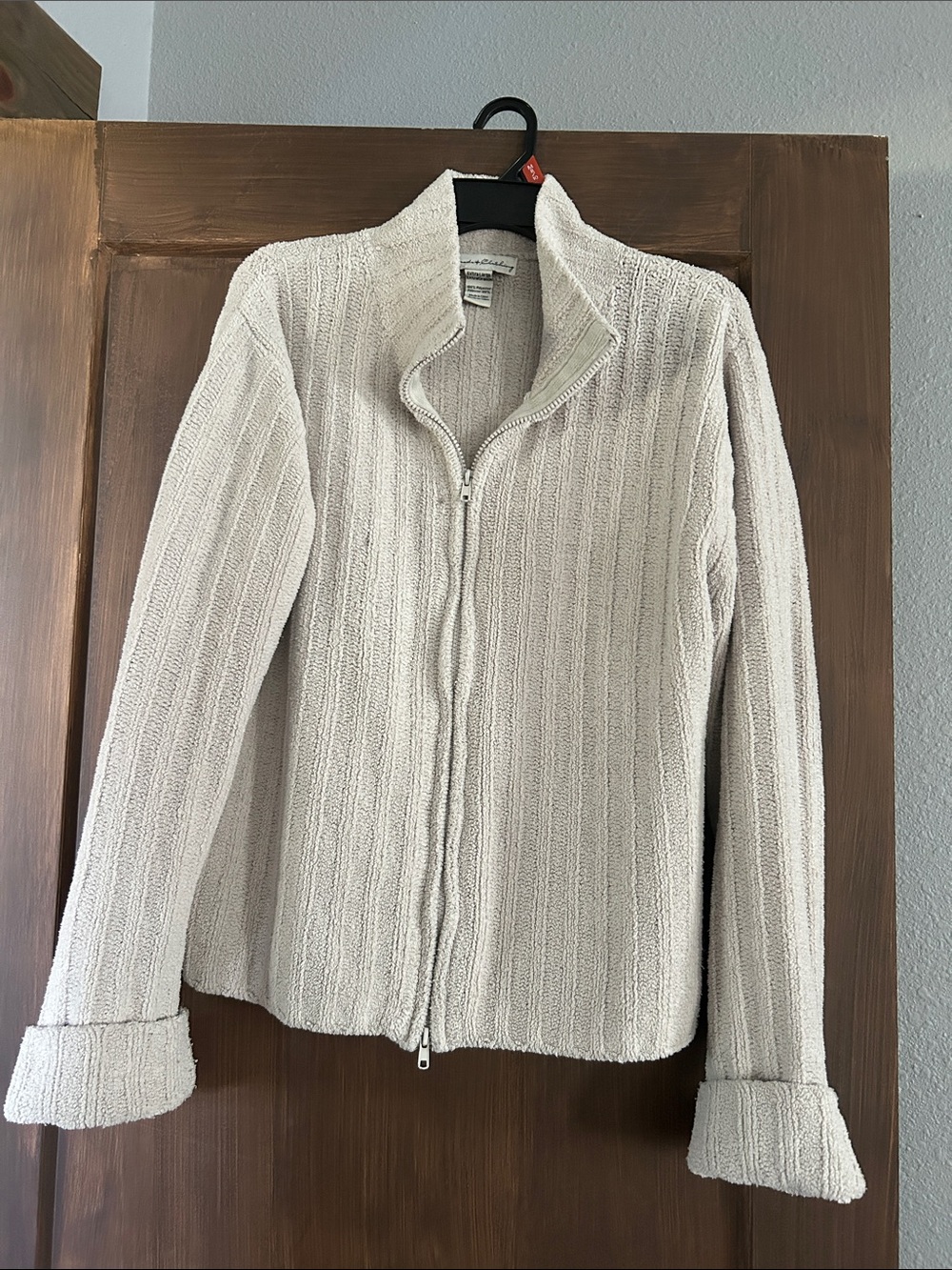 Cozy Light Cream Zip-Front Hooded Knit Sweater
